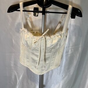 NWT STEPS NY Ivory Lace Corset Top Bustier w/ Garters Size L
